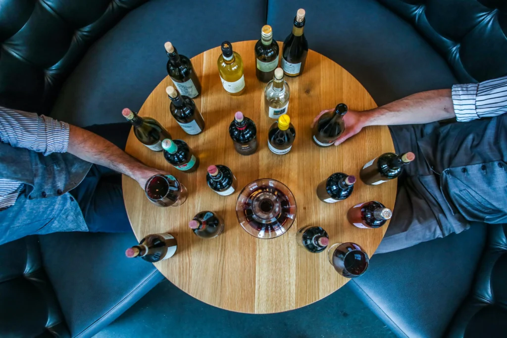 Different wine bottles on a table